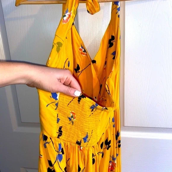 Urban Outfitters Yellow Pippa Floral Halter Mini Dress, Summer Sundress UO - Picture 7 of 12